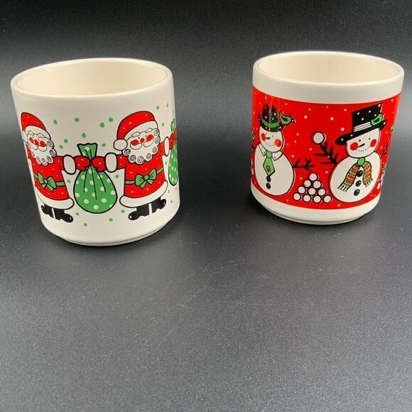 Pair of Holiday Christmas Mugs Made in Brazil Santa & Snowman - Picture 1 of 5